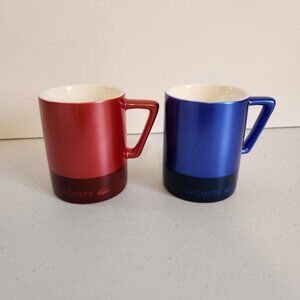 LACOSTE Mini Cup Shot Glass Red Blue Espresso 4oz Ceramic Set of Two Coffee Cups